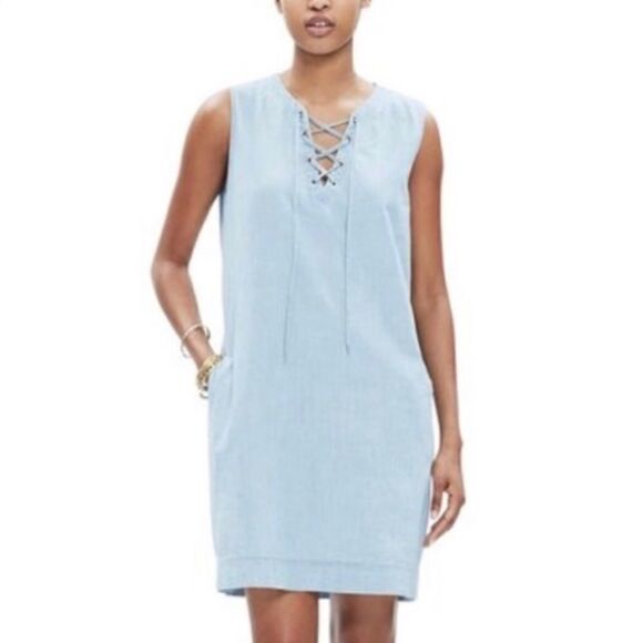 Madewell Chambray Dress S Lace Up Denim - Picture 1 of 9